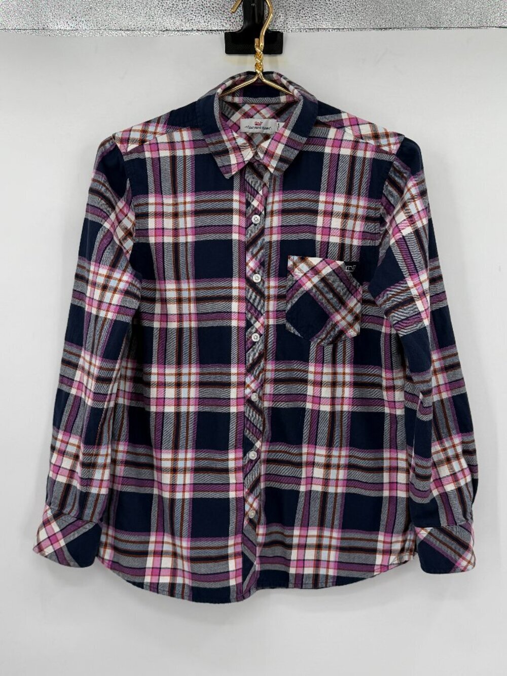 Vineyard Vines Plaid Shirt Women’s 4 Pink Blue Button Down Cotton Preppy